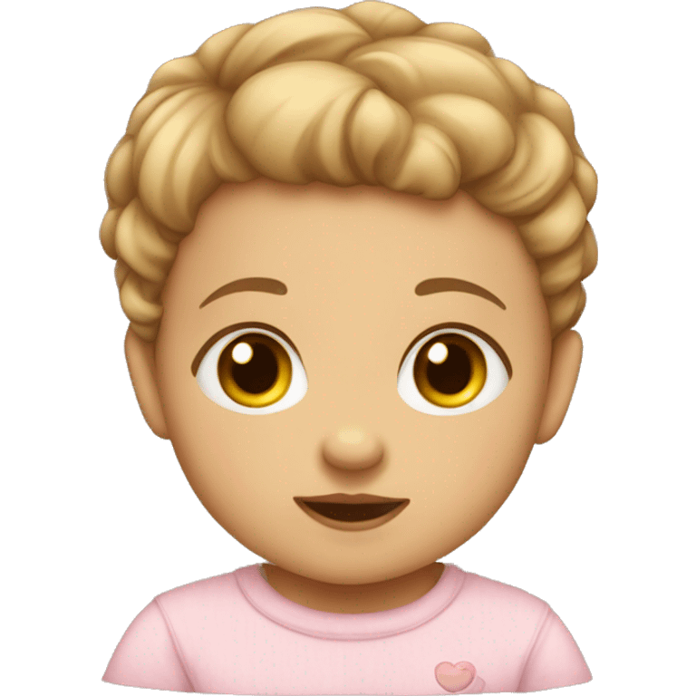 A baby 5 month old emoji that is a girl, has a little bit of hair and light brown ey emoji