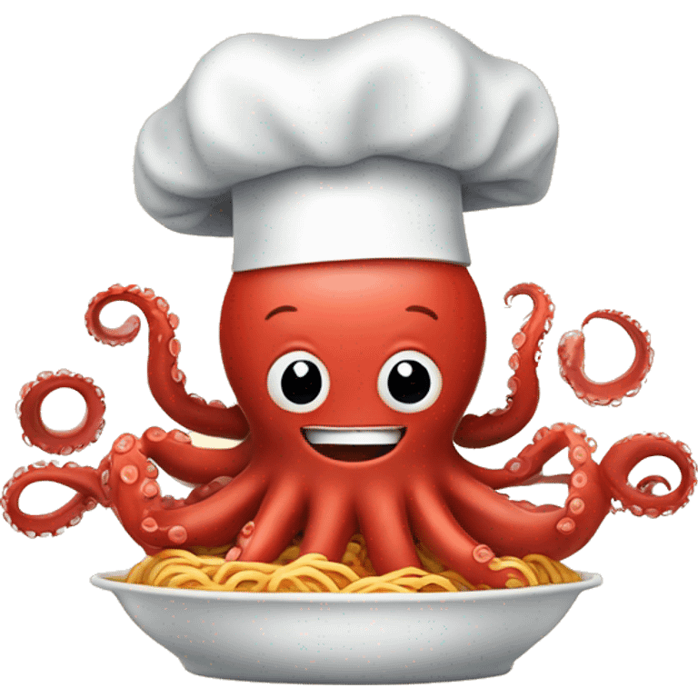 red octopus with a chef's hat cooking ramen emoji