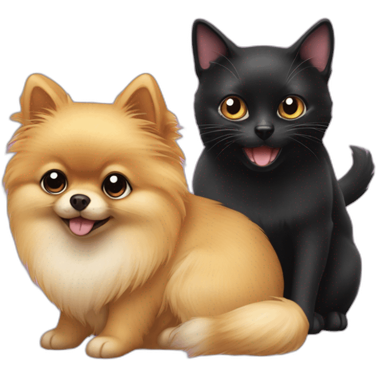 pomeranian, black cat and mouse emoji