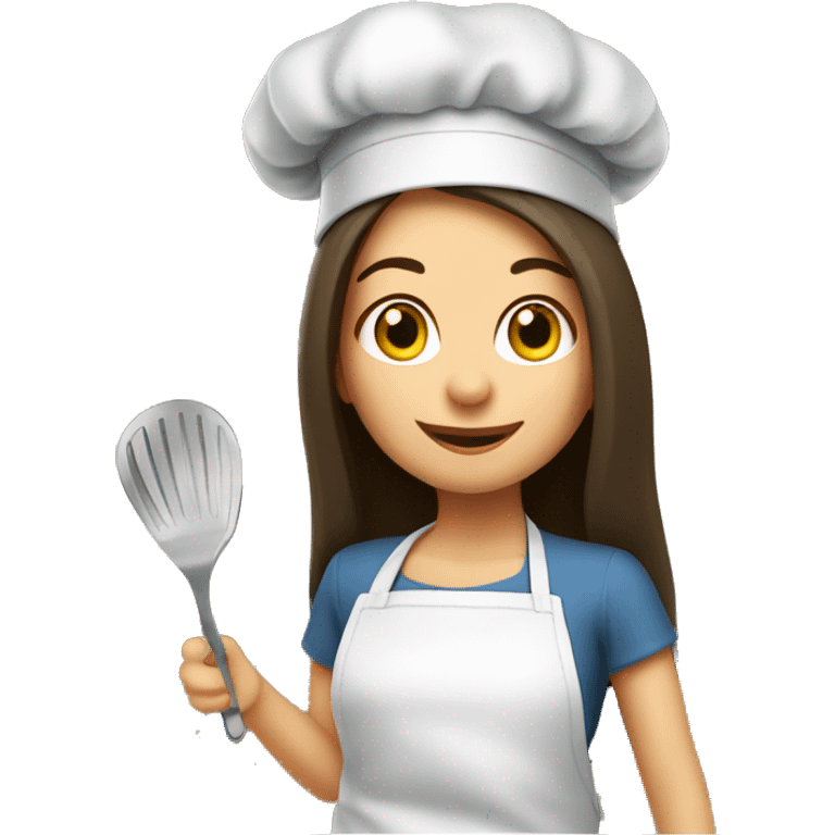 Brunette long straight hair girl making dinner in a cook hat emoji