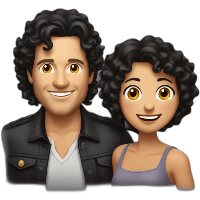 Carlos Vives with Colombian woman of 30's with short curly black hair emoji