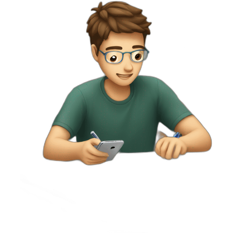 a student watches his mobile phone while taking an exam emoji