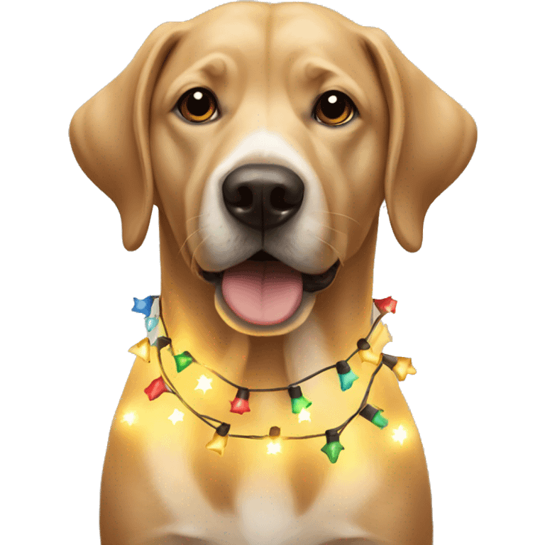 Dog wrapped in Christmas lights emoji