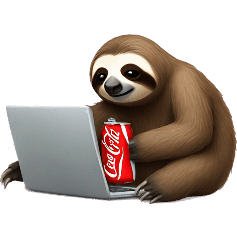 tired sloth with coca cola can and laptop emoji