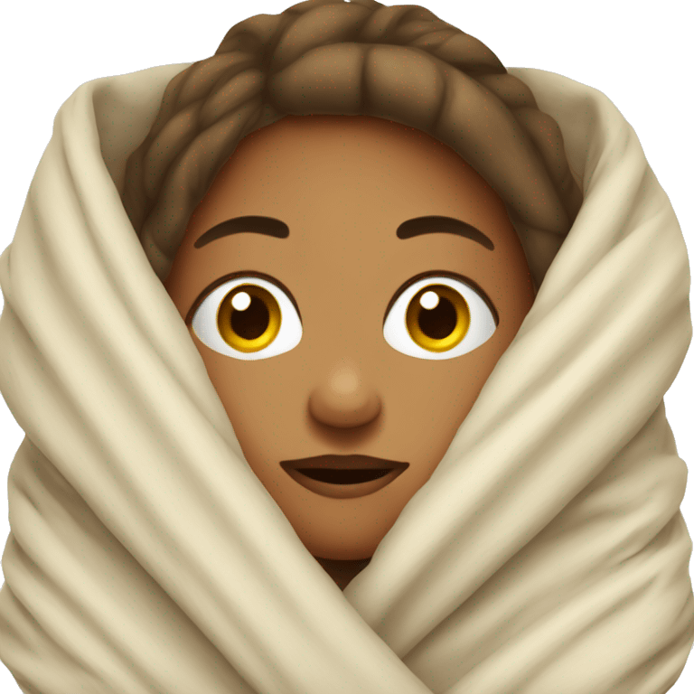 Woman wrapped around in a blanket emoji