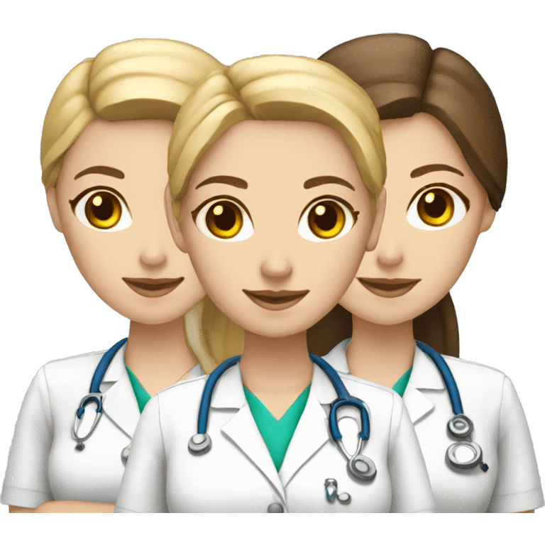 three female pale-skinned nurse friends emoji