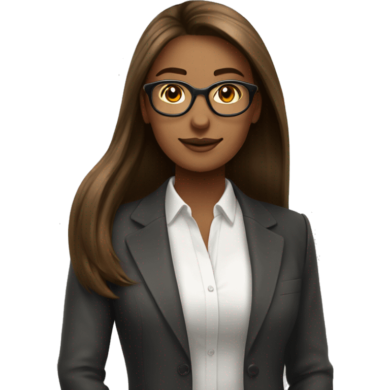 Femme  cheveux lisse long brun lunette emoji