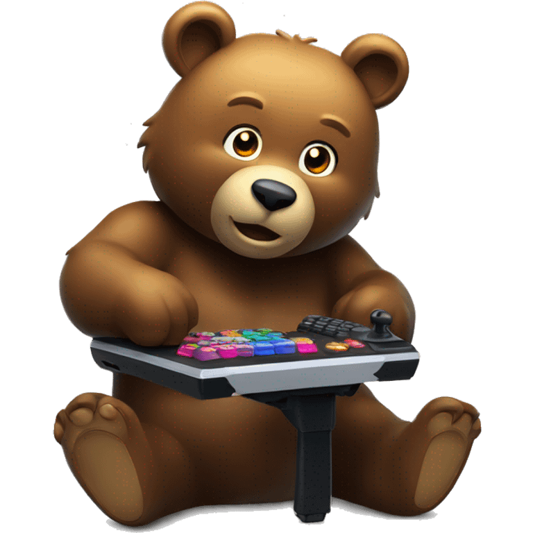 Bear playing at light up gaming pc emoji