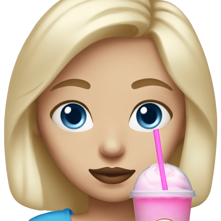 Blondie girl with blue eyes and with pink bubble tea emoji