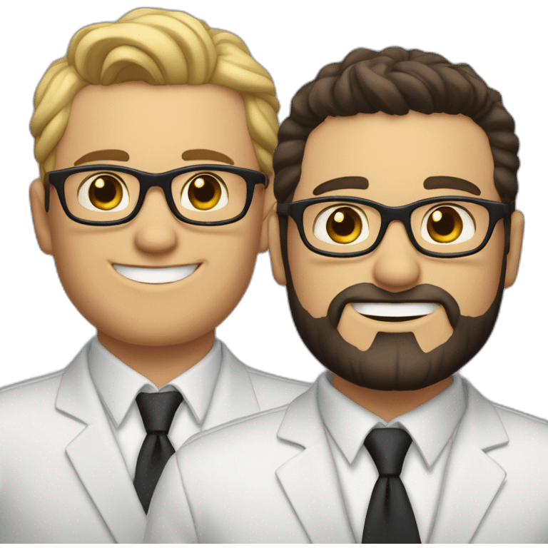 two groom, one with a dark beard and glasses and the other beardless with light hair and white skin emoji