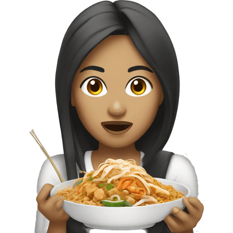 A female indonesian female eating pad thai emoji