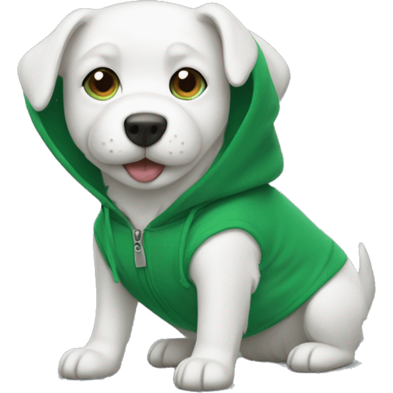 white dog with green hoodie emoji