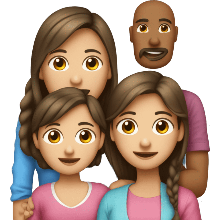 Familia de 5 personas papá pelo largo , mamá  y 3 hijas niña de 12 años niñas de 15 años y niña de 2 meses emoji