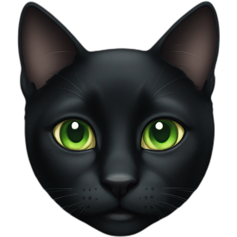 A completely black cat with big green eyes emoji