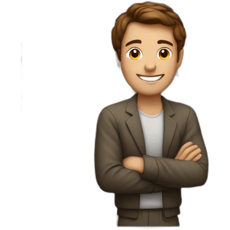 man with short brown hair and kind smile plays in chess emoji