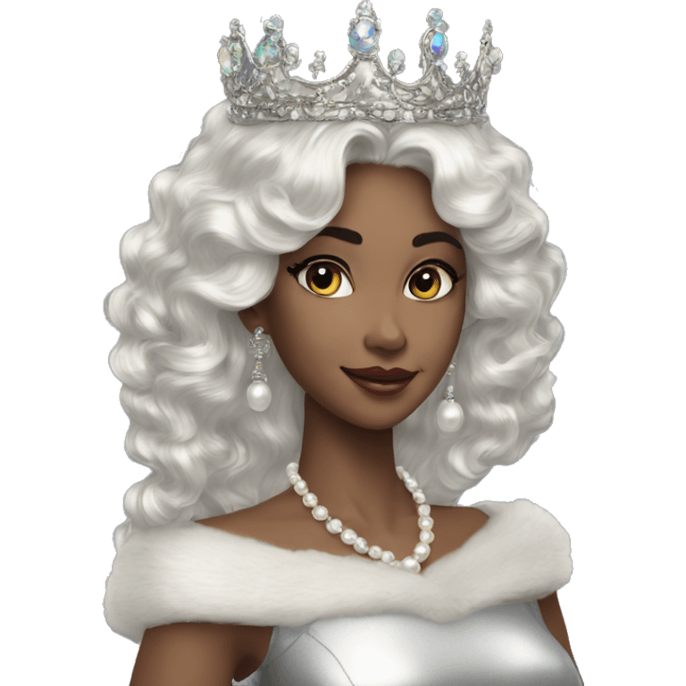 Regal pretty lady crown vintage with long iridescent black and silver hair wavy black hair pearl crown iridescent emoji