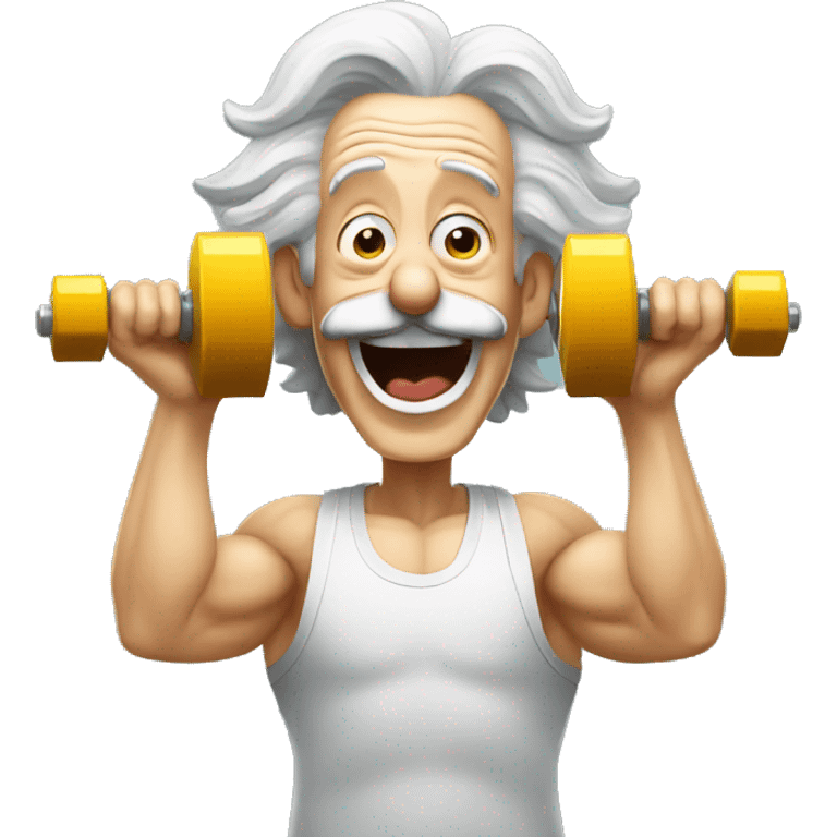 albert einstein happy in the gym with dumbells emoji