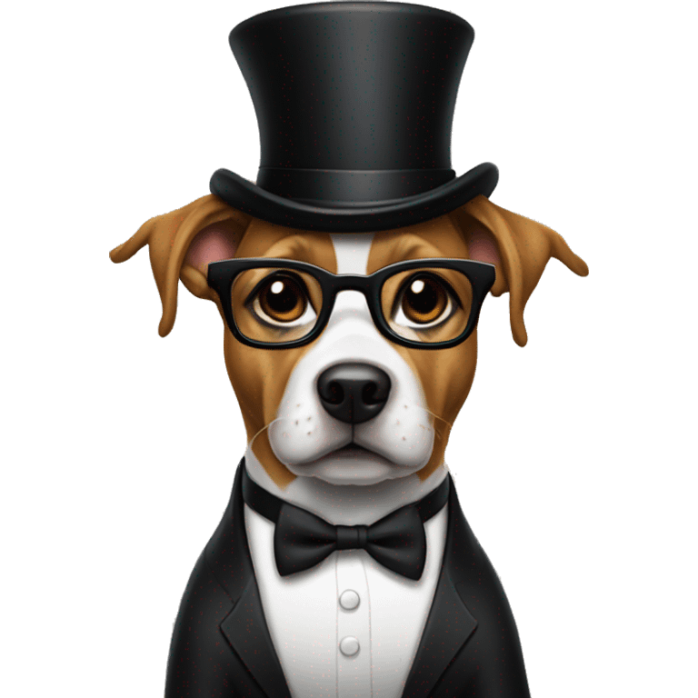 Dog with a top hat, fancy glasses, and a black suit emoji