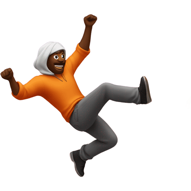 Man flying above volcano while dancing emoji