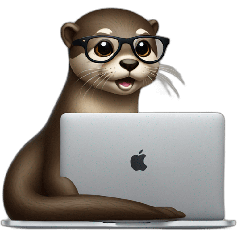 female otter with glasses use a macbook while seated against a pillow emoji