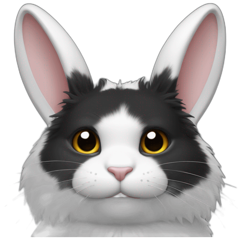 Lapin noir et blanc oreilles tombantes avec un chat blanc avec longs poils emoji