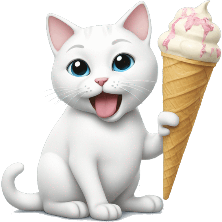 White cat eating ice cream emoji