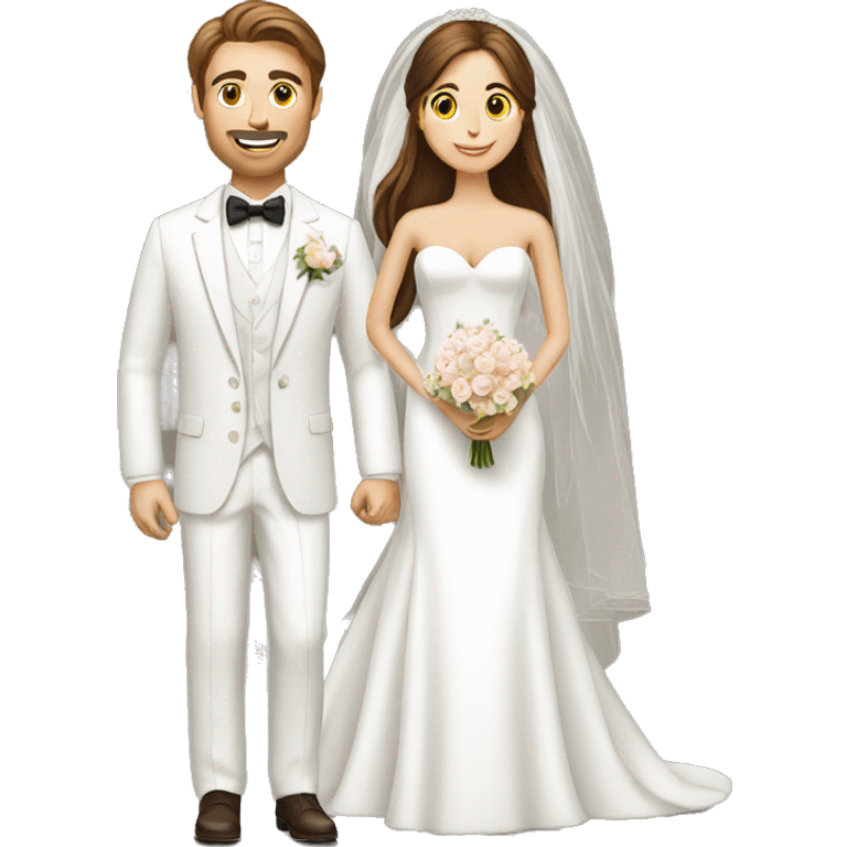 Groom with white suit and bride with long brown hair emoji