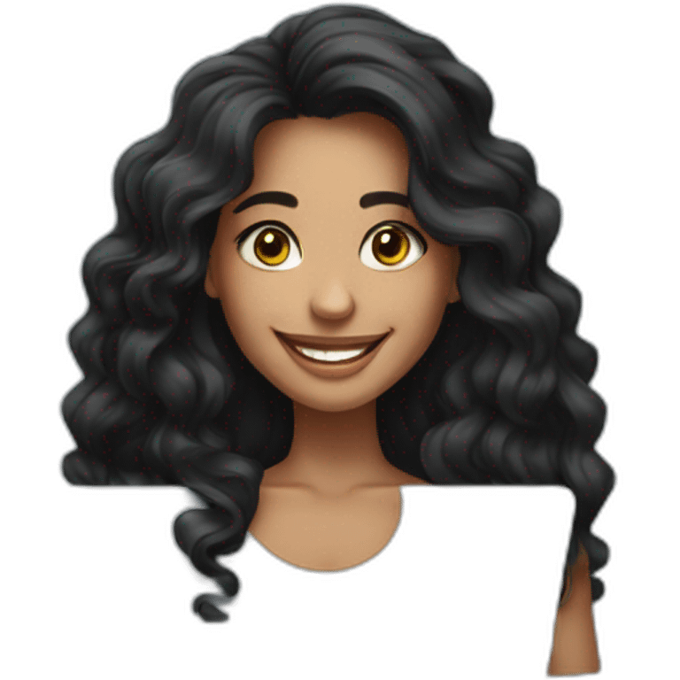 23 year old beautiful girl with long wavy black hair smiling laptop emoji