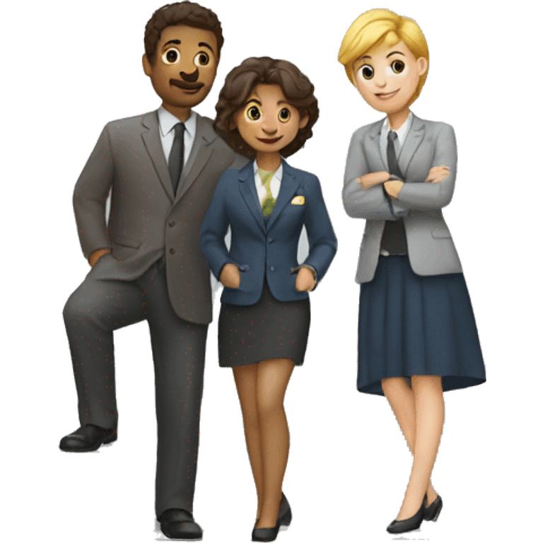 three people in an organization standing on a stairway emoji