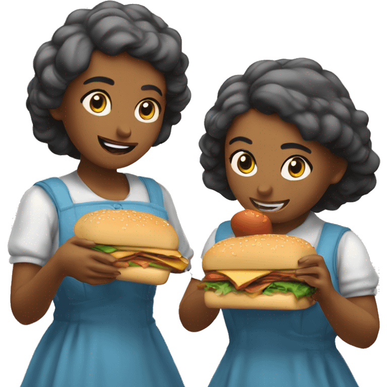 Duas meninas gordinhas comendo sanduiche emoji