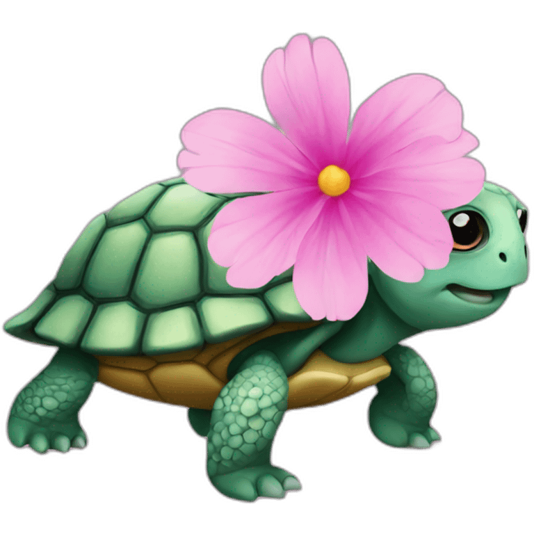 turtle with pink flower emoji