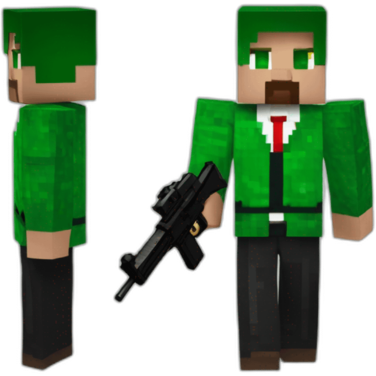 Man minecraft Green suit with gun and red background emoji