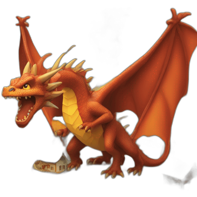 Dragon qui crash du feu sur un village emoji