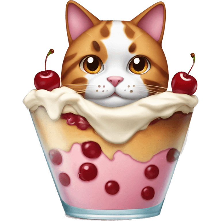 Fat calico cat with cherry sundae emoji