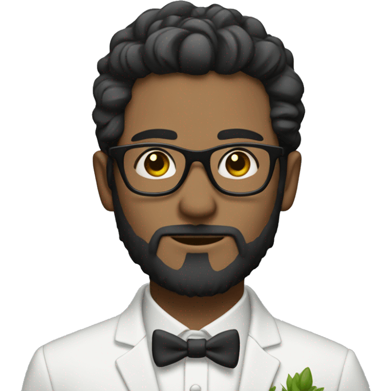 Groom with dark scruffy hair and beard and glasses emoji