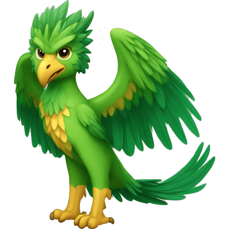 Full-body green gryphon with a beak for its mouth and wings emoji