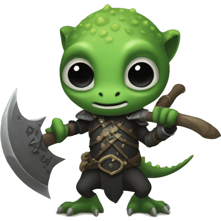 a gecko as an death knight with an twohanded axe emoji