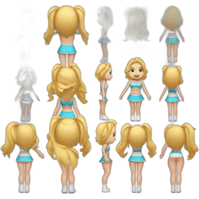 Full body Caucasian curvy cheerleader back and front views emoji