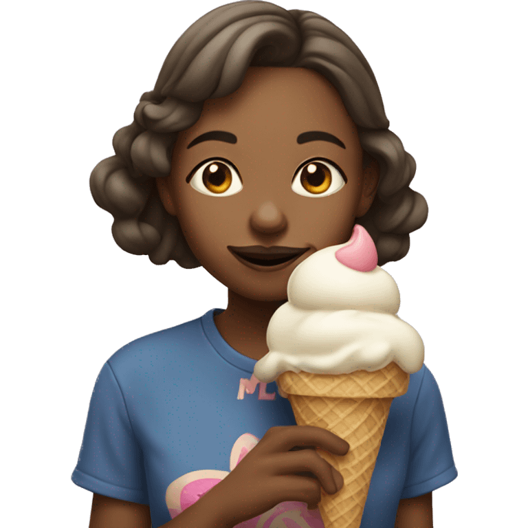 Girl with finger in nose and a ice cream in mouth emoji