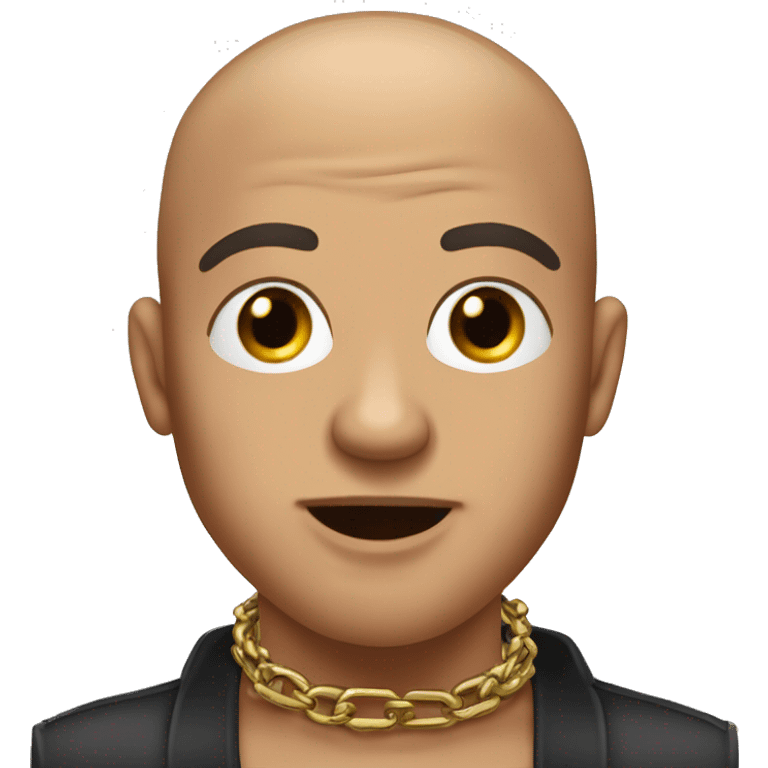 man with a buzz cut with earrings and a chain. he has his tounge out and his his hands are infornt of him as i he was to grab something emoji