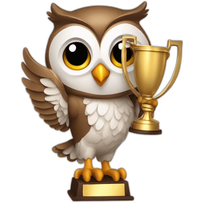 happy owl with trophy emoji