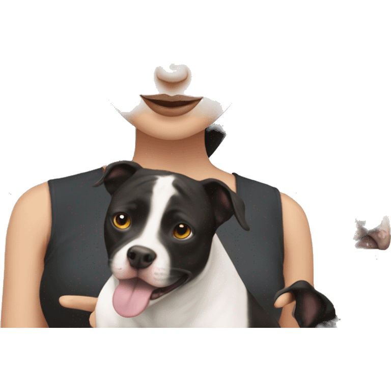 White girl with black hair with a pitbull  emoji