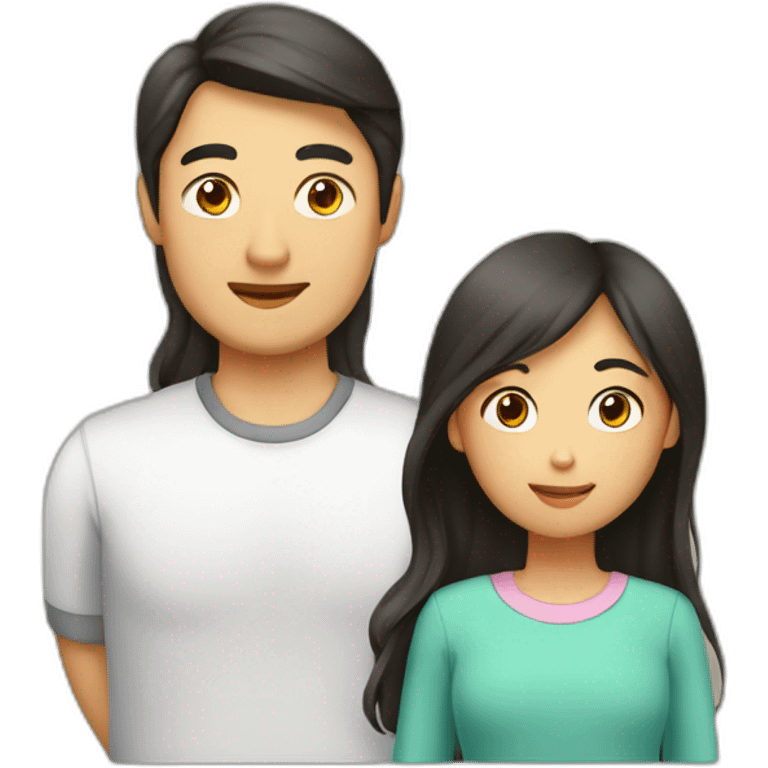 Family, dad is asian, mom is tatar, daughter with long hair emoji