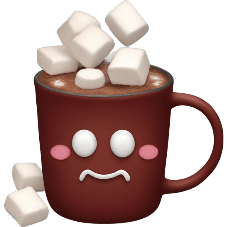 dark red mug with hot cocoa and marshmallows in it emoji