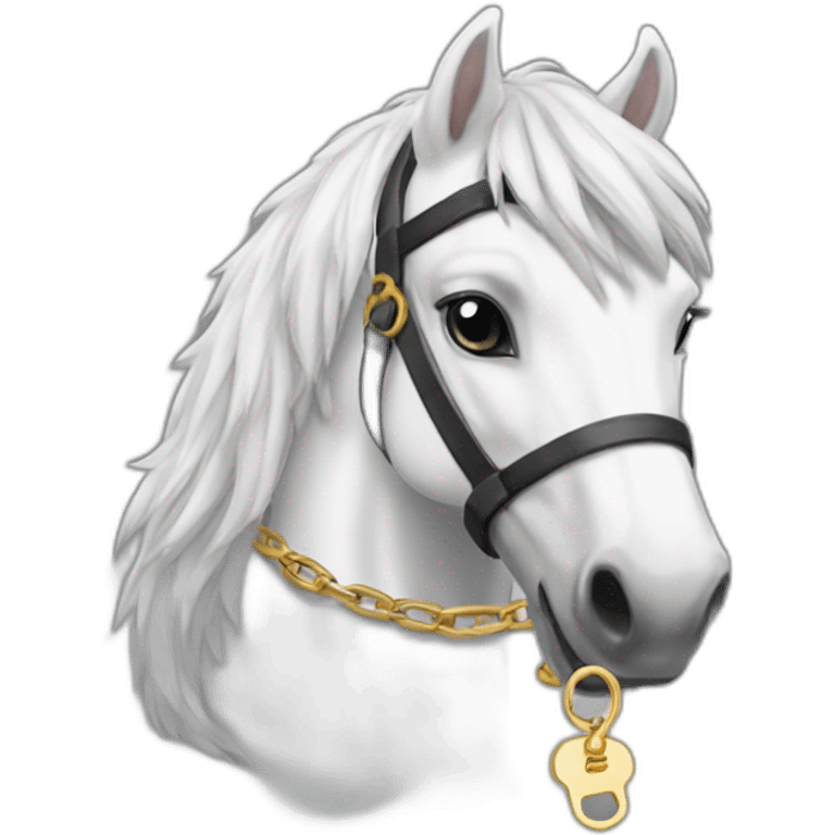 White stallion mustang wearing a key around the neck only necklace emoji