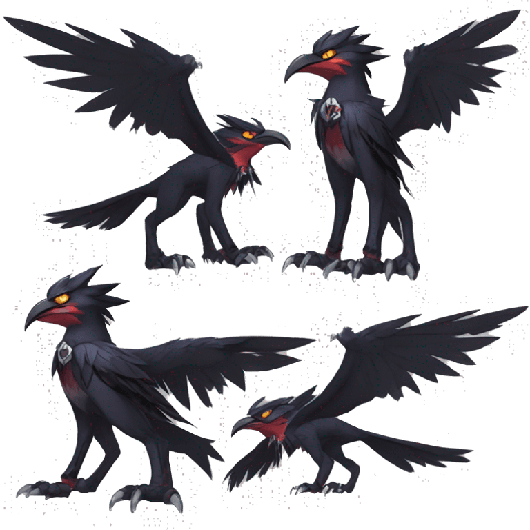 cool edgy black punk red nargacuga-raven-Noivern-cat-animal hybrid Fakemon collar full body emoji