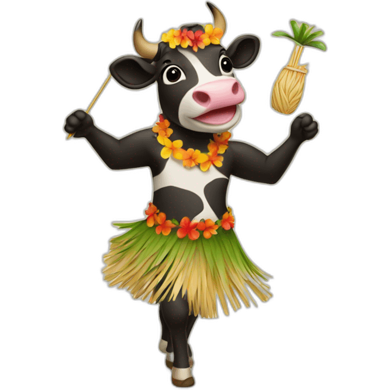 Hawaiian cow dancing with a straw skirt emoji