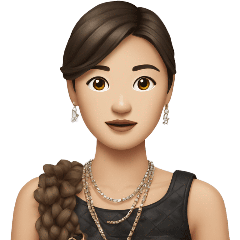 Realistic brown hair Chanel Asian Girl with Birkin bag and Chanel necklace emoji