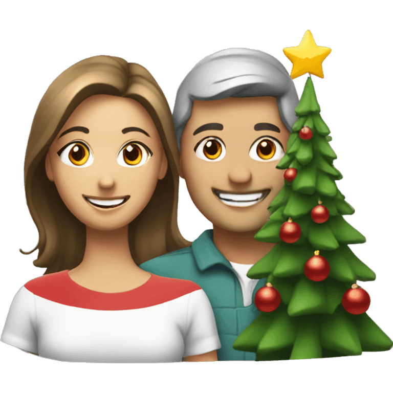 smiling couple with christmas tree emoji