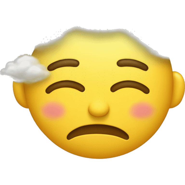 A yellow round emoji with hands on the cheeks bliishinh eyes closed in a fluffy cloudd emoji